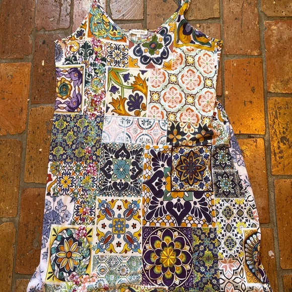 Johnny Was Boho Slip Dress Patchwork Floral Tile Print Pima Cotton Modal Size M - Picture 2 of 13